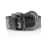 Angus Stoke Cintura western in pelle di bufalo - Cintura da cowboy e western fatta a mano per uomo e donna con fibbia per cintura, cintura in pelle goffrata a mano Jeremy, Nero , Bundweite 100 (50-52)
