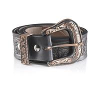 Angus Stoke Cintura western in pelle di bufalo - Cintura da cowboy e western fatta a mano per uomo e donna con fibbia per cintura, cintura in pelle goffrata a mano Jeremy, nero/oro rosa, Bundweite 110
