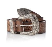 Angus Stoke Cintura western in pelle di bufalo - Donna e Uomo Vintage Cowboy Western & Rodeo - Cintura originale in pelle intagliata a mano Jessy, marrone, Bundweite 100 (50-52)