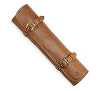 Angus Stoke Sam - Astuccio per coltelli in vera pelle, con 7 scomparti, da cuoco, grande, borsa da cucina richiudibile (marrone)