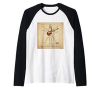 Angus Vitruvianus Citharae Magister. Funny Guitar da Vinci Maglia con Maniche Raglan
