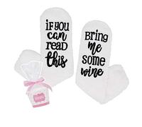ANGUYA Regalo per le donne, con calze da vino di lusso “If You Can Read This Bring Me Some Wine” con divertente confezione regalo cupcake per gli amanti del vino (Bianca (1 paio))