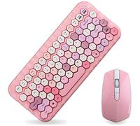 ANGUYA Tastiera Wireless, Mouse Combinato, Tastiera da Gioco Meccanica Rosa a Forma di Macchina da Scrivere retrò Wireless 2.4G per Windows XP/7/8/10, Plug And Play (Rosa)