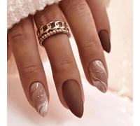 Angwis 24 unghie finte corte a mandorla marrone premere sulle unghie dorate a spirale stick sulle unghie finte opache unghie finte ombre unghie finte incollate unghie copertura completa unghie finte