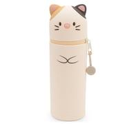 Angy 63193 - Astuccio e portapenne 2 in 1 a Forma di Gatto, in Morbido Silicone, 18 cm di Altezza, in Confezione Regalo, Regalo Perfetto per Gli Appassionati di Gatti e dello Stile Kawaii, Beige
