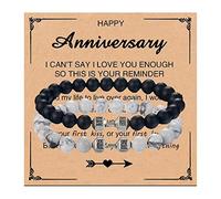 Angyape Traintough, braccialetto con manubri da uomo, in pietra lavica naturale nera, con perline, rosario, personalizzato, elastico, idea regalo da donna, Argento, Senza pietra