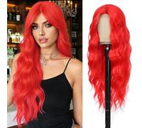 Angzon Parrucca da donna con capelli sintetici resistenti al calore, lunghezza 66 cm, capelli ricci con riga centrale, aspetto naturale, per feste quotidiane, cosplay, uso in costume