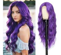 Angzon Parrucca ondulata da donna, lunghezza 66 cm, capelli sintetici resistenti al calore, con riga centrale, aspetto naturale, per feste quotidiane, cosplay, uso in costume