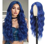 Angzon Parrucca ondulata da donna, lunghezza 66 cm, capelli sintetici resistenti al calore, con riga centrale, aspetto naturale, per feste quotidiane, cosplay, uso in costume