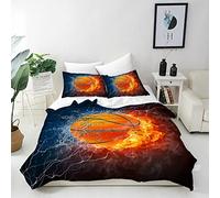 ANHOPE Set di biancheria da letto con copripiumino e 2 federe, motivo con pallacanestro, morbido, leggero, 3 pezzi, con chiusura a cerniera, per letto singolo