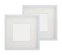 Anhow 2 Pezzi Cornici 20x20 cm, Cornice Profonda Cornice 3D Profonda con Vetro Cornici per Foto con Passepartout per Foto 10x10 cm - 3 cm di Profondità/Bianco