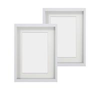 Anhow 2 Pezzi Cornici 21x29,7 cm, A4 Cornice Profonda Cornici A4 Cornice 3D Profonda con Vetro Cornici per Foto con Passepartout per Foto 15x20 cm - 3 cm di Profondità/Bianco