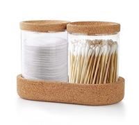 Anhow 2 Pezzi Porta Cotton Fioc, Vetro Porta Dischetti Struccanti con Vassoio per Bagno Cotone Fioc Struccanti Trucchi Organizer - Trasparente