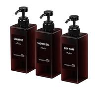 Anhow 3 Pezzi Dispenser Sapone, 650 ml Dispenser Sapone Bagno con Etichetta per Bagno Doccia Cucina Shampoo e Bagnoschiuma - Marrone