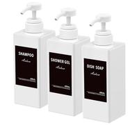 Anhow 3 Pezzi Dispenser Sapone, Dispenser Sapone Bagno 650 ml con Etichetta per Bagno Doccia Cucina Shampoo e Bagnoschiuma - Bianco