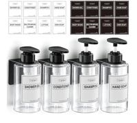 Anhow 4 Pezzi Dispenser Sapone Bagno, 300ml Dispenser Doccia Muro di Liquido per Doccia Bagno Cucina Shampoo Bagnoschiuma - Trasparente
