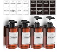 Anhow 4 Pezzi Dispenser Sapone Bagno, 300ml Dispenser Sapone Muro di Liquido per Bagno Doccia Cucina Shampoo Balsamo Bagnoschiuma - Marrone