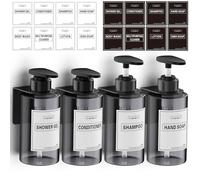 Anhow 4 Pezzi Dispenser Sapone Bagno, 300ml Dispenser Sapone Muro di Liquido per Bagno Doccia Cucina Shampoo Balsamo Bagnoschiuma - Grigio