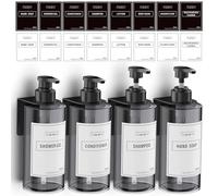 Anhow 4 Pezzi Dispenser Sapone Bagno, 500ml Dispenser Doccia Muro di Liquido per Doccia Bagno Cucina Shampoo Bagnoschiuma - Grigio