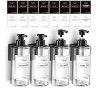 Anhow 4 Pezzi Dispenser Sapone Bagno, 500ml Dispenser Doccia Muro di Liquido per Doccia Bagno Cucina Shampoo Bagnoschiuma - Trasparente