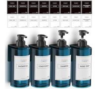 Anhow 4 Pezzi Dispenser Sapone Bagno, 500ml Dispenser Doccia Muro di Liquido per Doccia Bagno Cucina Shampoo Bagnoschiuma - Blu