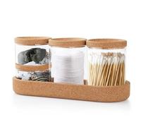 Anhow 4 Pezzi Porta Cotton Fioc, Vetro Porta Dischetti Struccanti con Vassoio per Bagno Cotone Fioc Struccanti Trucchi Organizer - Trasparente