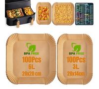 Anhow Carta Forno per Friggitrice ad Aria Doppio Cestello, 200 Pezzi 20x20cm e 20x14cm per Philips Airfryer 3000 serie & 5000 serie e Altri Doppio Zona Airfryer, Food-Grade BPA Free,FDA e LFGB