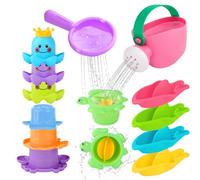 Anhow Giochi Bagnetto Neonato, 13 pezzi Giocattoli Animali in plastica con Barchette da Bagno Impilabili e Colino Giochi Acqua Giocattolo Che Nuota Giochi Vasca da Bagno Bambini 1 2 3 4 Anni