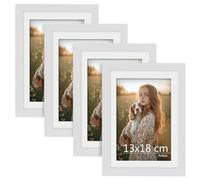 Anhow Set di 4 Cornice 13x18 cm (5 x 7 Pollici), Cornice Foto 13x18 cm con Passepartout per Foto 10x15 cm Cornici Portafoto per la Decorazione - Bianco / 4 Pezzi
