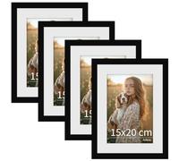 Anhow Set di 4 Cornice 15x20 cm (6 x 8 Pollici), Cornice Foto 15x20 cm con Passepartout per Foto 10x15 cm Cornici Portafoto per la Decorazione - Nero / 4 Pezzi