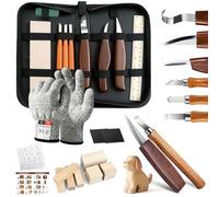 Anhow Set di Utensili da Intaglio in Legno Fai da Te 23 PCS | Sgorbie per Legno Include 6 Coltelli da Intaglio e Guanti Antitaglio, per Adulti e Principianti