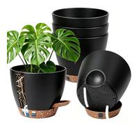 Anhow Vaso per Piante da Interno Set di 5, Vaso Autoirrigante, Nero | Ø 15,2 x H 13,8 cm Vasi Plastica 100% Plastica Riciclata per Casa e Ufficio Vasi Fiori per Orchidee, Menta, Basilico