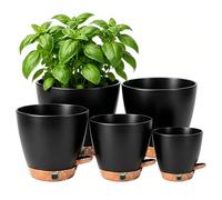 Anhow Vaso per Piante da Interno Set di 5, Vaso Autoirrigante Taglie miste | Ø 12.5/14/15.2/16.5/17.8cm Vasi in 100% Plastica Riciclata per Casa e Ufficio Vasi Fiori per Orchidee, Basilico, Nero