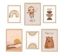 ANHUIB Set di 6 Poster per Cameretta dei Bambini,Immagini per Cameretta dei Bambini,Poster della Stanza dei Bambini Degli Animali,Decorazione per Bambini,Poster Boemo per Bambini,Senza Cornici