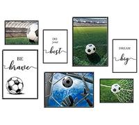 ANHUIB Set di 7 poster colorati da calcio, per cameretta dei bambini, set di immagini da calcio, per camera da letto, citazioni ispiratrici, immagine da parete, decorazione da parete, 3 x DIN A3 + 4 x