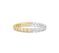 ANIA HAIE Anello da donna con poeta melodica a due toni quadrati e cerchi, bicolore, in argento Sterling placcato oro 14 carati, con 27 zirconi, misura 58, in confezione regalo