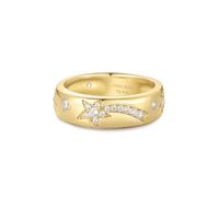 ANIA HAIE Chunky - Anello da donna in argento Sterling placcato oro 14 carati, con incisione a forma di stella e luna, con zirconi cubici, misura 58, con scatola di