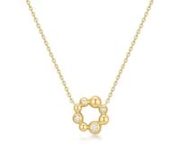 ANIA HAIE Collana da donna con ciondolo a forma di cerchio asimmetrico, in argento Sterling placcato oro 14 carati, con perle in oro con zirconi, lunghezza 43 cm + 5 cm di estensione, con