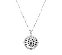 ANIA HAIE Collana da donna Dusk Divas Astrolabe in argento sterling 925, con 56 zirconi, agata nera e madreperla, lunghezza: 48 cm + 5 cm di estensione, inclusa confezione regalo