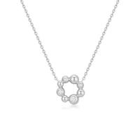 ANIA HAIE Collana da donna Melodic Poet Asimmetric Beaded Circle, in argento Sterling, ciondolo con perle d'argento, con zirconi, lunghezza 43 cm + estensione di 5 cm, confezione regalo inclusa