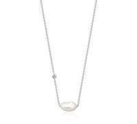 ANIA HAIE Collana da donna Pearl Of Wisdom in argento Sterling con zirconi e ciondolo con perle d'acqua dolce, lunghezza 38 cm + estensione 5 cm, confezione regalo inclusa