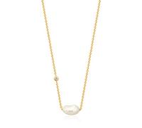 ANIA HAIE Collana da donna Pearl Of Wisdom in argento sterling placcato oro 14 carati, con zirconi e ciondolo di perle d'acqua dolce, lunghezza 38 cm + estensione di 5 cm, confezione regalo inclusa