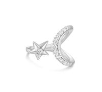 ANIA HAIE Melodic Poet Sparkling Moon and Star - Anello aperto da donna in argento Sterling con luna e stella con zirconi, misura EUR 50-58, regolabile in confezione regalo