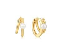 ANIA HAIE Orecchini a cerchio da donna Chic Creator Parallel Duo Freshwater Pearl Huggies in argento sterling 925 placcato oro 14 carati, decorati con 2 perle d'acqua dolce, dimensioni: 13,5 x 5,7 mm