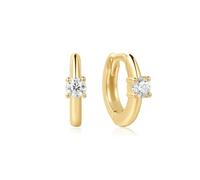 ANIA HAIE Orecchini a cerchio da donna Dusk Divas Solitaire Cubic Zirconia Mini Huggies in argento sterling 925 placcato oro 14 carati, con 2 zirconi, dimensioni: 6,5 x 1,2 mm, con confezione regalo