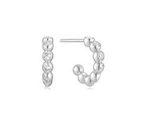 ANIA HAIE Orecchini da donna Melodic Poet Bezel Beaded Huggie Hoop, in argento Sterling con 16 zirconi e perle d'argento, diametro 6,5 mm, confezione regalo inclusa