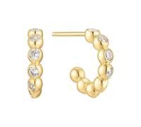 ANIA HAIE Orecchini da donna Melodic Poet Bezel Beaded Huggie Hoop, in argento Sterling placcato oro 14 carati, con 16 zirconi e perle d'oro, diametro 6,5 mm, confezione regalo inclusa