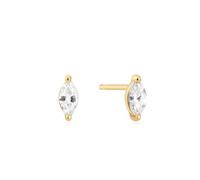 ANIA HAIE Sunshine Chaser Marquise Solitaire Studs - Orecchini da donna, in argento Sterling 925, placcato oro 14 carati, con 1 zircone, dimensioni: 6 x 2,5 mm, con confezione regalo