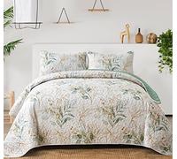 Anibedding Set di biancheria da letto matrimoniale, motivo botanico con foglie verdi, reversibile, in morbida microfibra, per tutte le stagioni (228,6 x 228,6 cm, 1 trapunta + 2 federe)