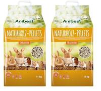 Anibest Pellet di piccoli animali, 100% lettiera naturale per conigli, criceti, porcellini d'India e Co, pellet di legno assorbenti e antiodori, lettiera facile da dosare, 11 kg/20 l (Confezione da 2)
